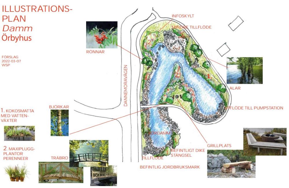 En skissad illustration över hur dammen kommer att se ut framtagen av konsultbolagen WSP. 
