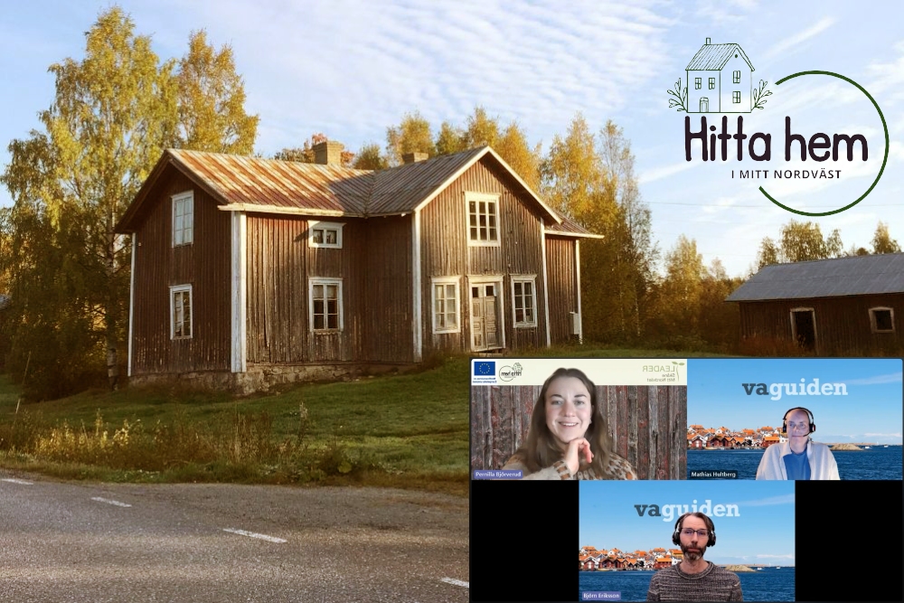 Ett &auml;ldre s&aring; kallat &ouml;dehus. I h&ouml;gra h&ouml;rnet ligger logotype n till projektet Hitta hem. Inf&auml;lt nedtill till h&ouml;ger &auml;r en sk&auml;rmavbildning fr&aring;n det inspelade f&ouml;redraget.